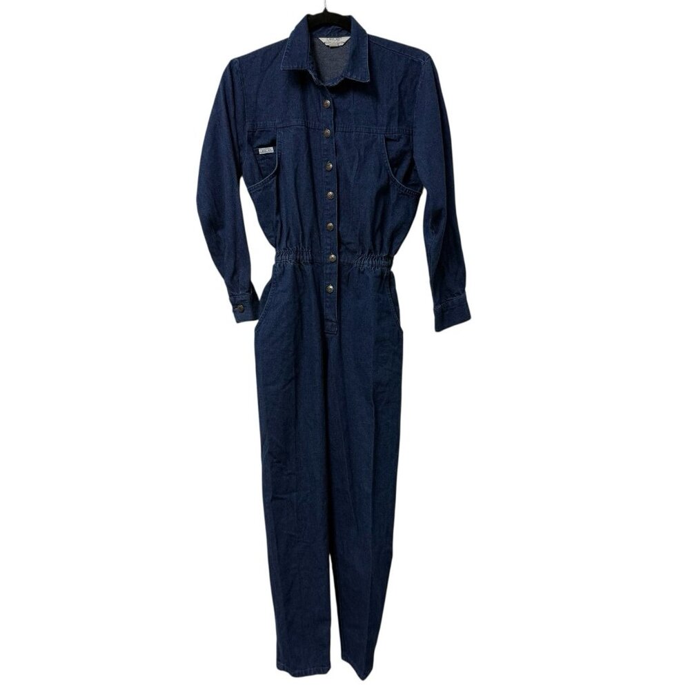 CHEROKEE JUMPSUIT VINTAGE DARK WASH LONG SLEEVE SIZE 6 MADE IN USA COTTON DENIM